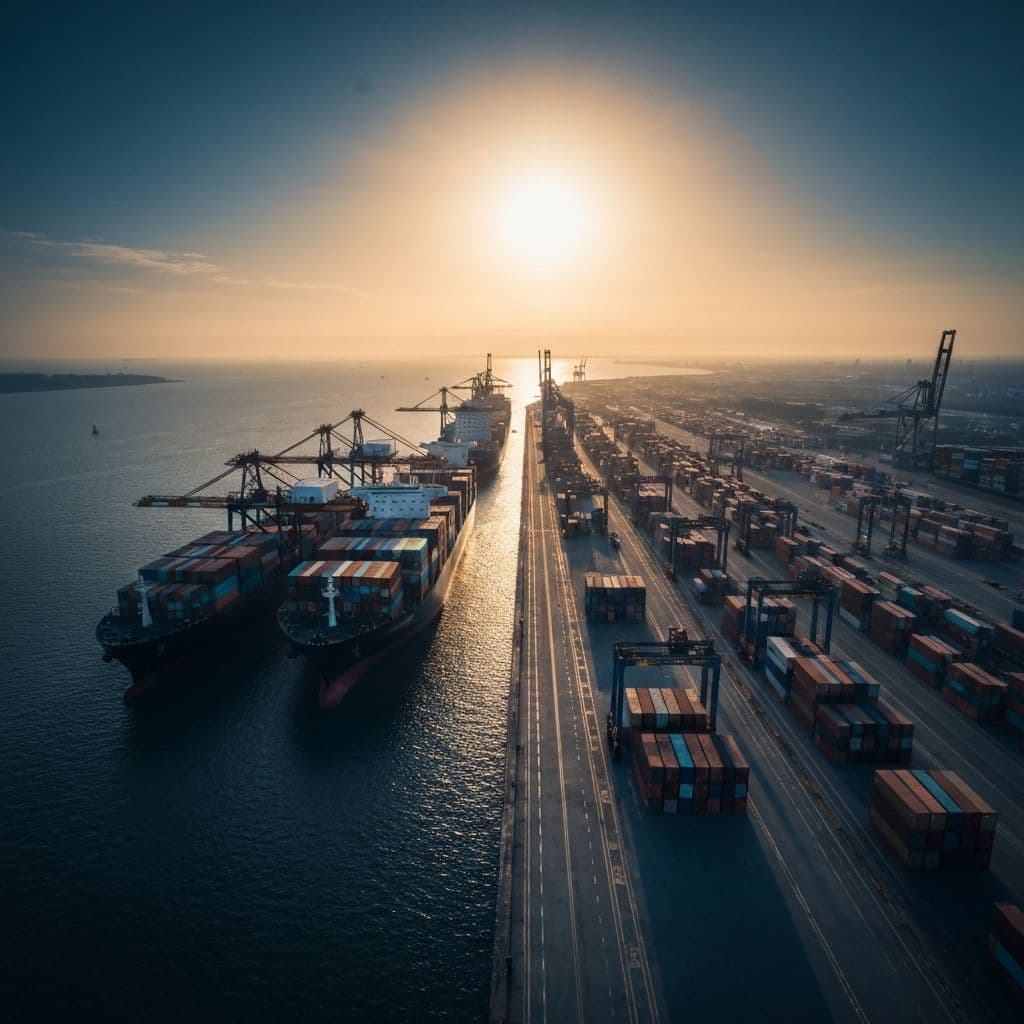 Porto internazionale con container e navi cargo